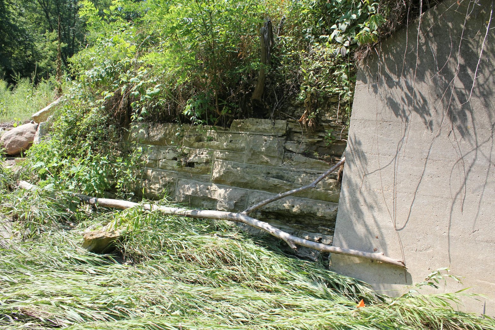 Remains of railroad abutment at east abutment of Montana Road bridge